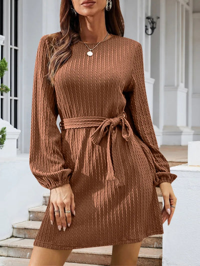 Renata | Luna Vestido De Punto Con Cinturón – Marrón Caramelo Karol Firenze