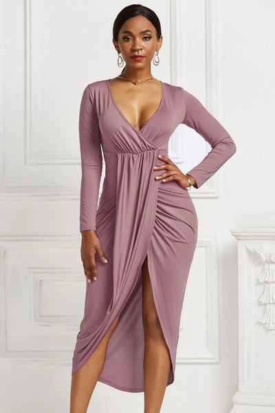 Blanca | Odetta Vestido Midi Cruzado Con Escote Profundo Y Fruncidos Karol Firenze