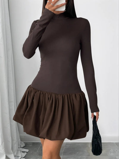 Luciana | Selina Vestido Mini Negro Con Cuello Alto Y Falda Acampanada Karol Firenze