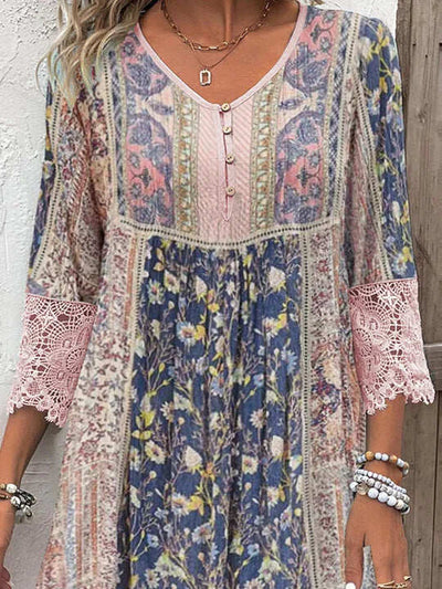 Mirabel| Vestido boho floral con encaje y manga tres cuartos Mijn winkel