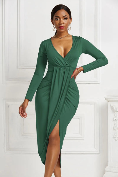 Blanca | Odetta Vestido Midi Cruzado Con Escote Profundo Y Fruncidos Karol Firenze