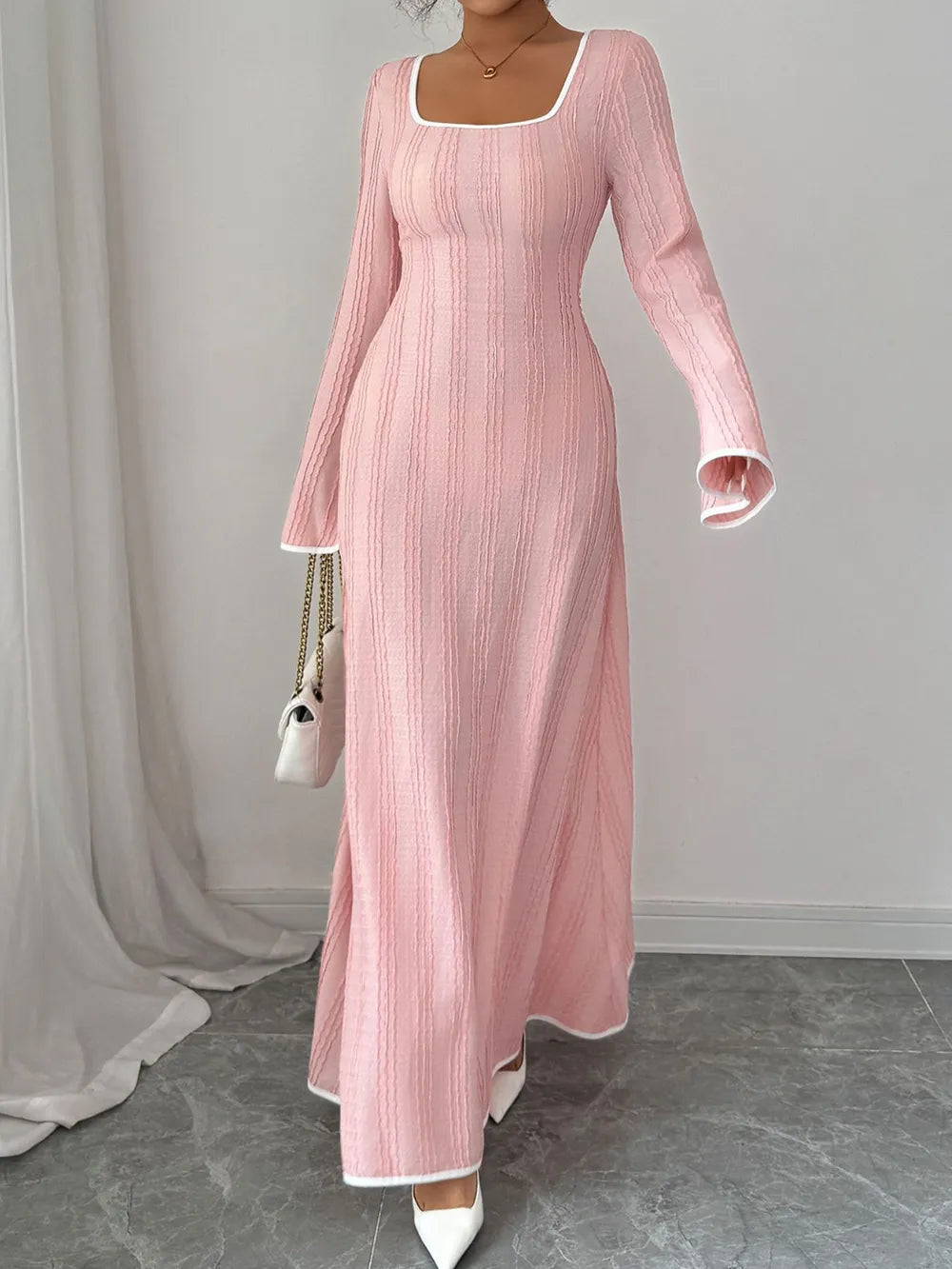 Zoe | Elina Vestido Maxi De Punto Con Mangas Acampanadas – Rosa Karol Firenze