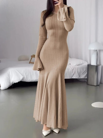 Élise | Valentia Vestido Maxi De Punto Con Falda Acampanada – Elegancia Karol Firenze