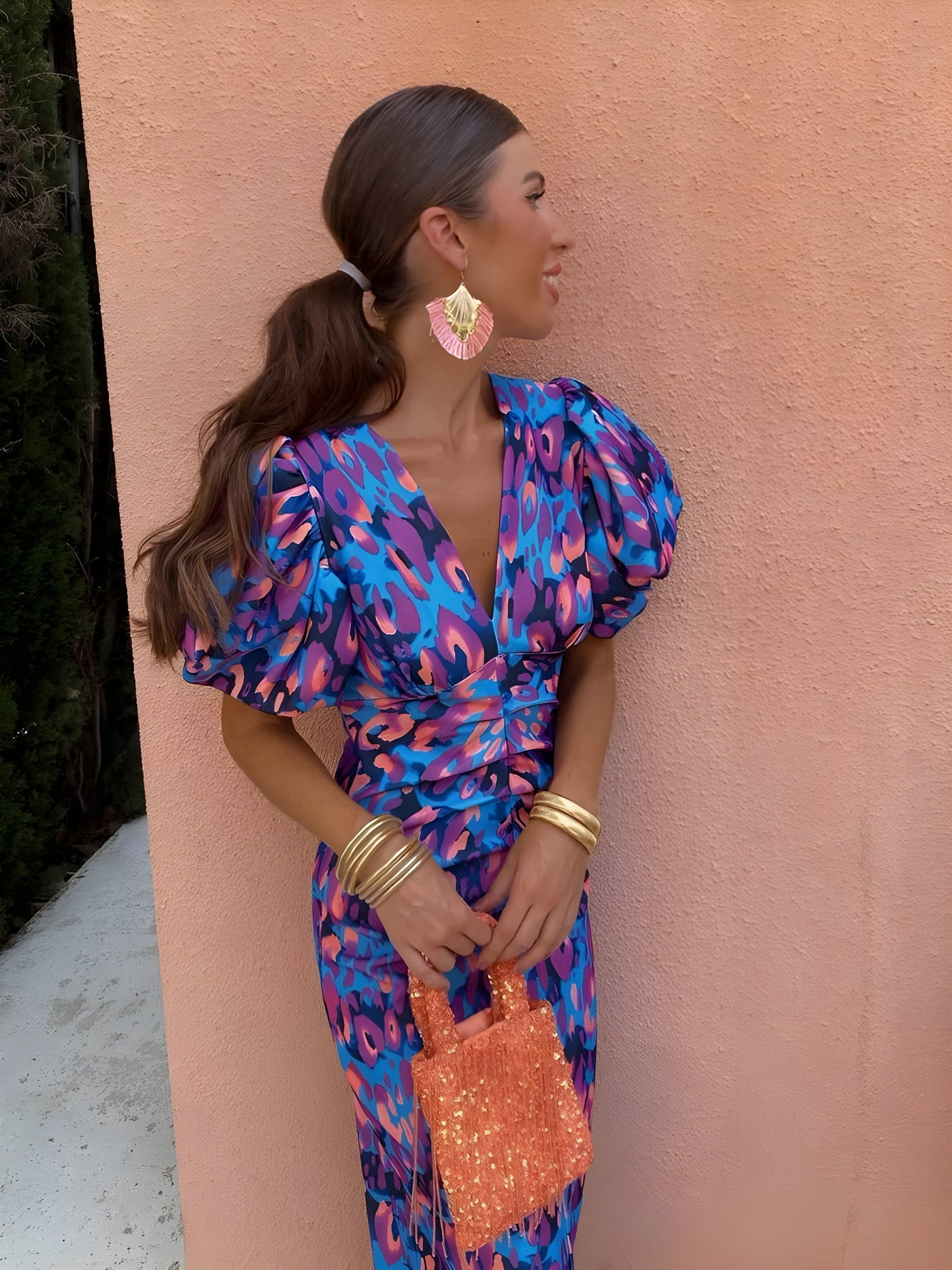 Lily | Vestido Midi Estampado Con Mangas Abullonadas Mijn winkel