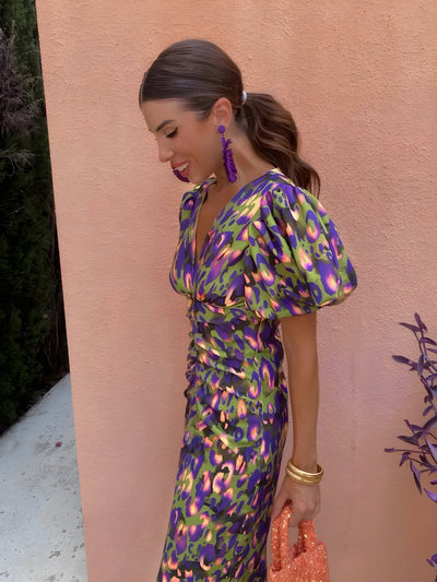 Lisken | Vestido Midi Con Estampado Animal Print Y Mangas Abullonadas Mijn winkel