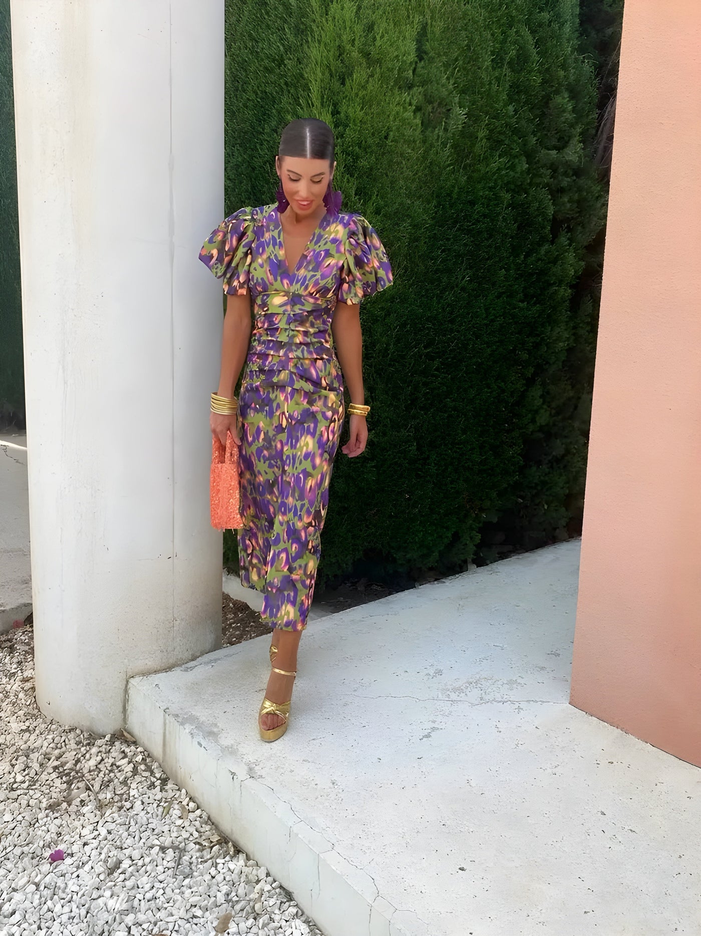 Lisken | Vestido Midi Con Estampado Animal Print Y Mangas Abullonadas Mijn winkel