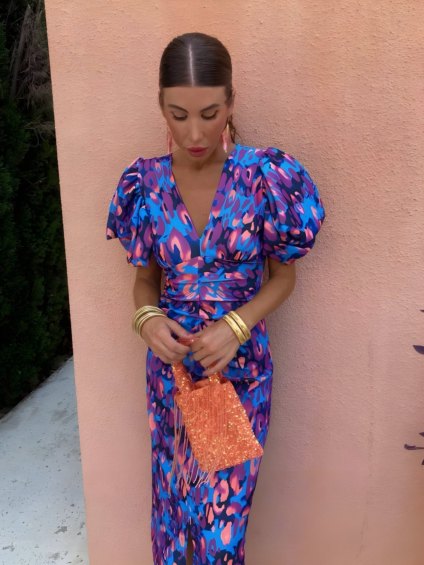 Lily | Vestido Midi Estampado Con Mangas Abullonadas Mijn winkel