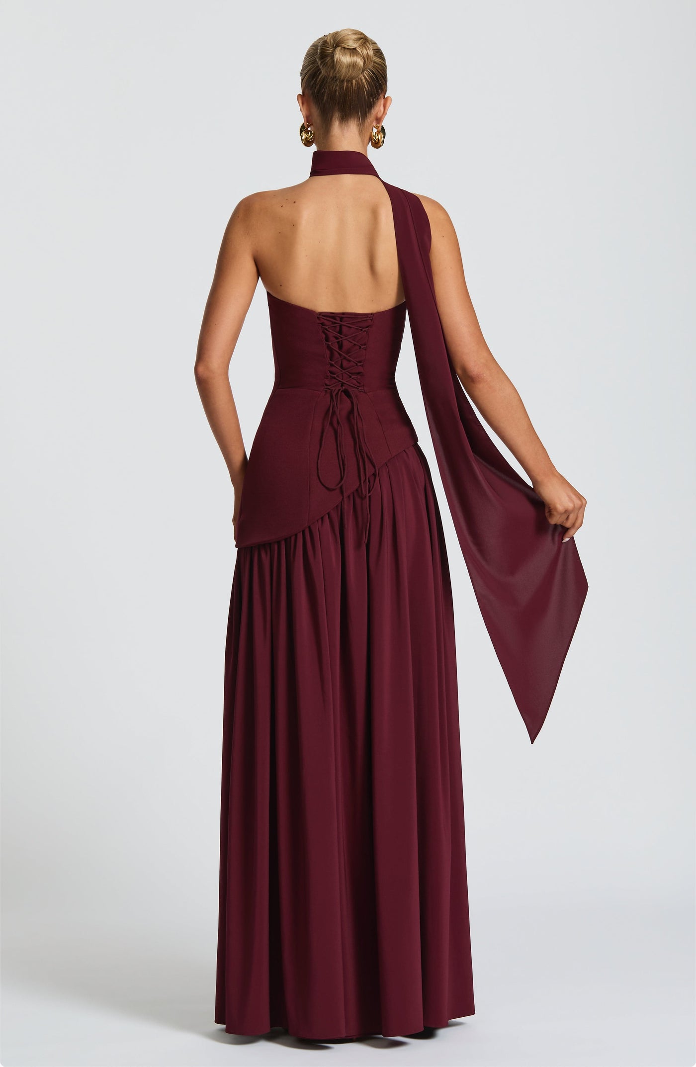 Samira | Vestido Maxi Burdeos Sin Tirantes Con Abertura Karol Firenze