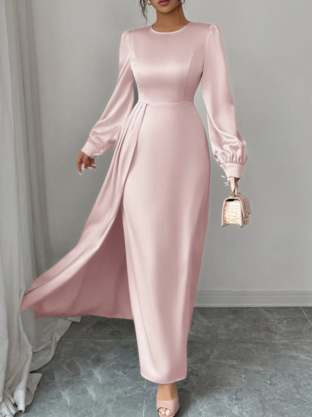 Beatriz | Liwia Vestido Maxi De Satén Con Manga Larga Karol Firenze