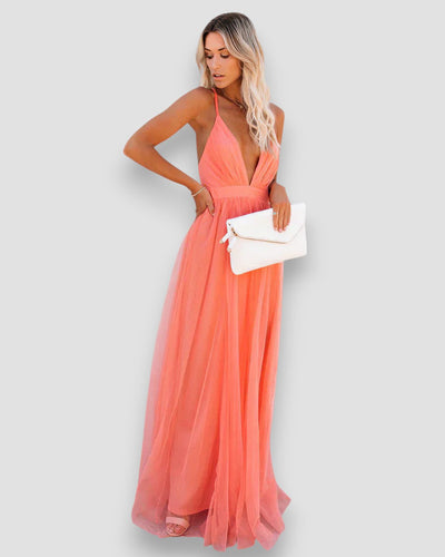 Aurora | Vestido Petal Dust Maxi | Elegancia Vaporosa En Tono Albaricoque Mijn winkel