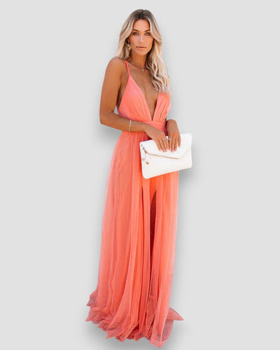 Aurora | Vestido Petal Dust Maxi | Elegancia Vaporosa En Tono Albaricoque Mijn winkel