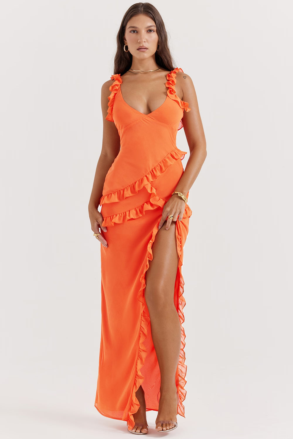 Laia | Riana Vestido Vaporoso Con Volantes Y Escote En Agua Karol Firenze