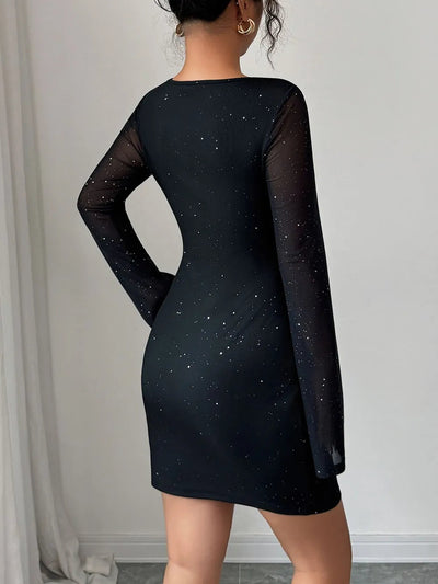 Rebeca | Tatiana Vestido Mini Con Mangas Transparentes Y Brillo Karol Firenze