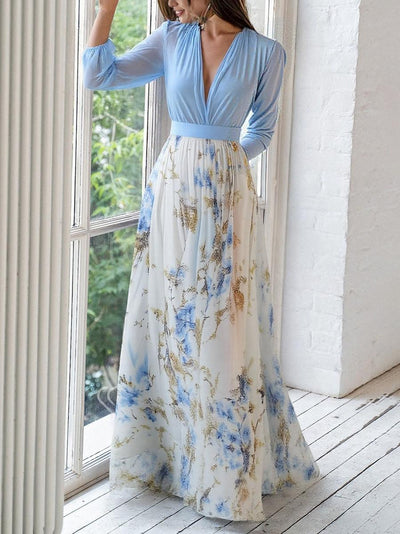 Julia | Vestido Largo Azul Con Estampado Floral Elegante Mijn winkel