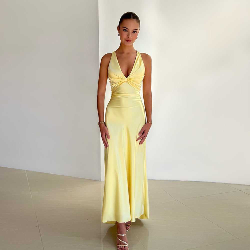 Elena | Alessara Vestido Maxi Satinado Con Espalda Descubierta Karol Firenze