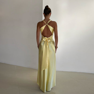 Elena | Alessara Vestido Maxi Satinado Con Espalda Descubierta Karol Firenze
