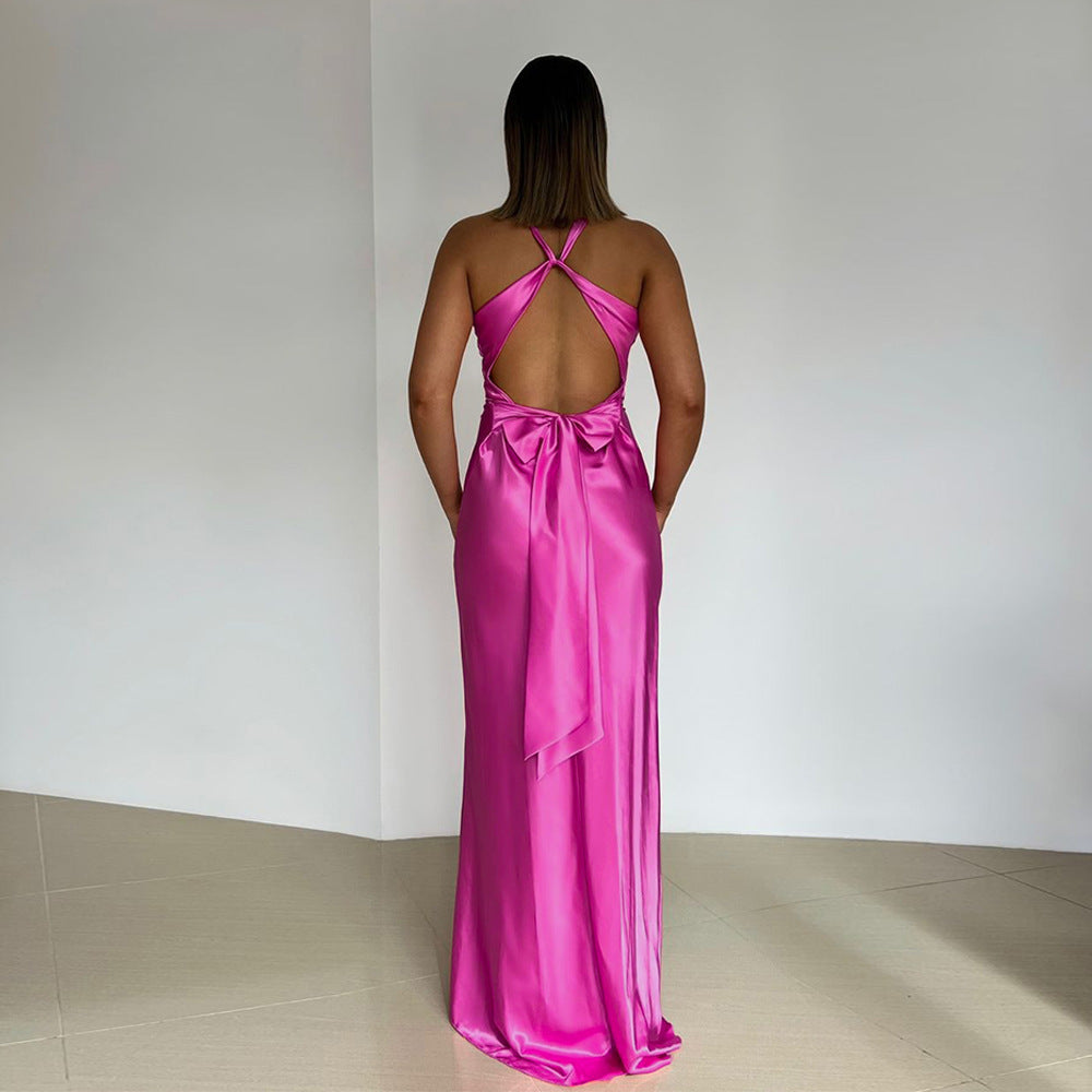 Elena | Alessara Vestido Maxi Satinado Con Espalda Descubierta Karol Firenze